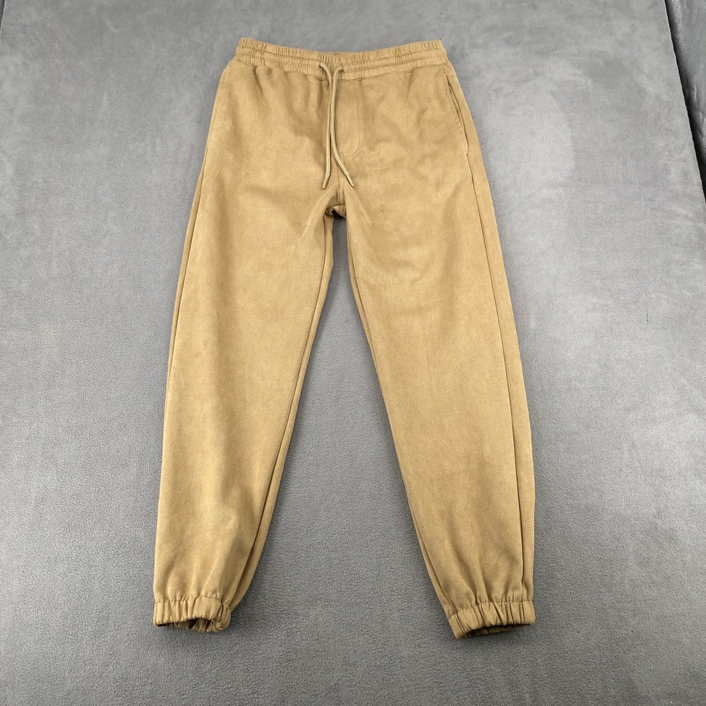 Forever 21 Men Tan Faux Suede Joggers Elastic Waist Pants Small 7509